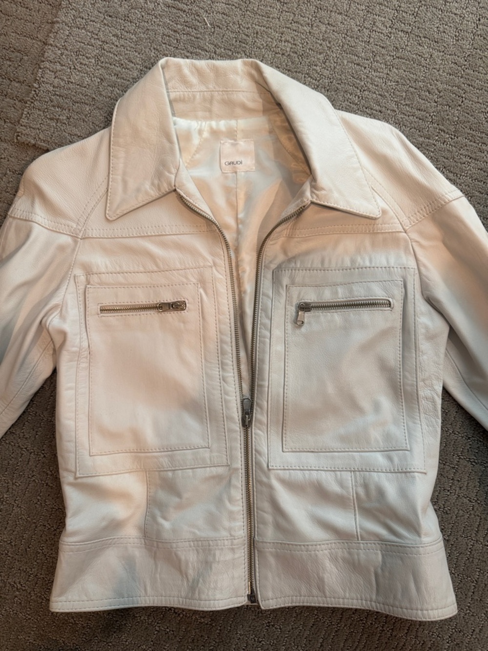 Gaudi' Cream Leather Zip Jacket